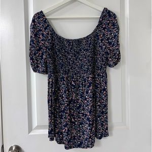 Ingrid Isabel Navy Floral Smocked Maternity Blouse Large